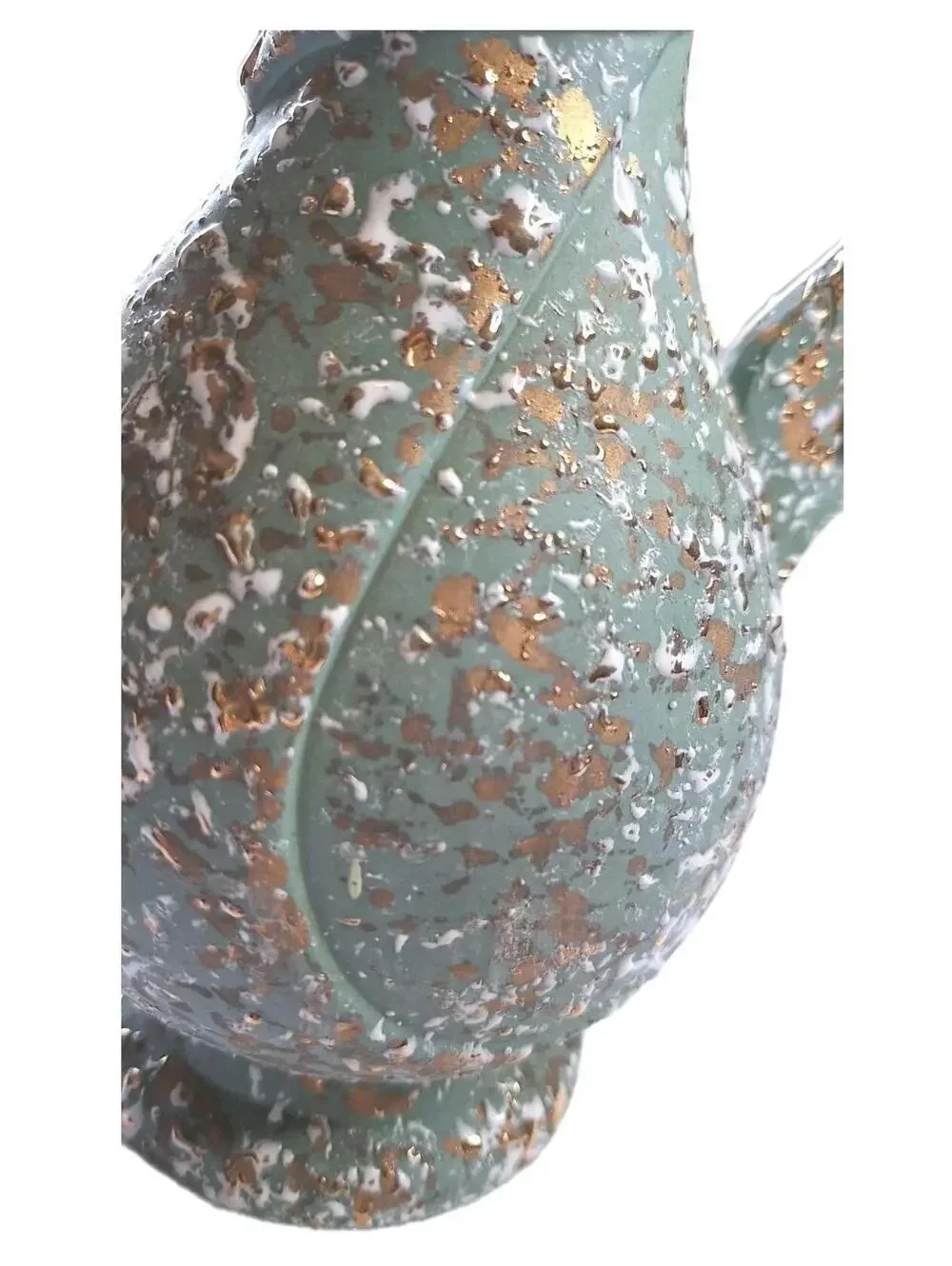 Vintage Savoy China Weeping Gold Splatter Ewer Pitcher Vase Green MCM 24K 12